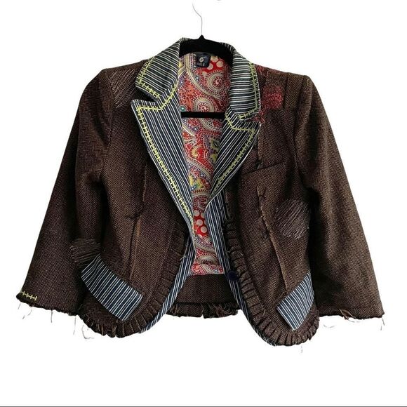 Anthropologie That’s It Button Front Blazer Patches Brown S - Picture 4 of 7